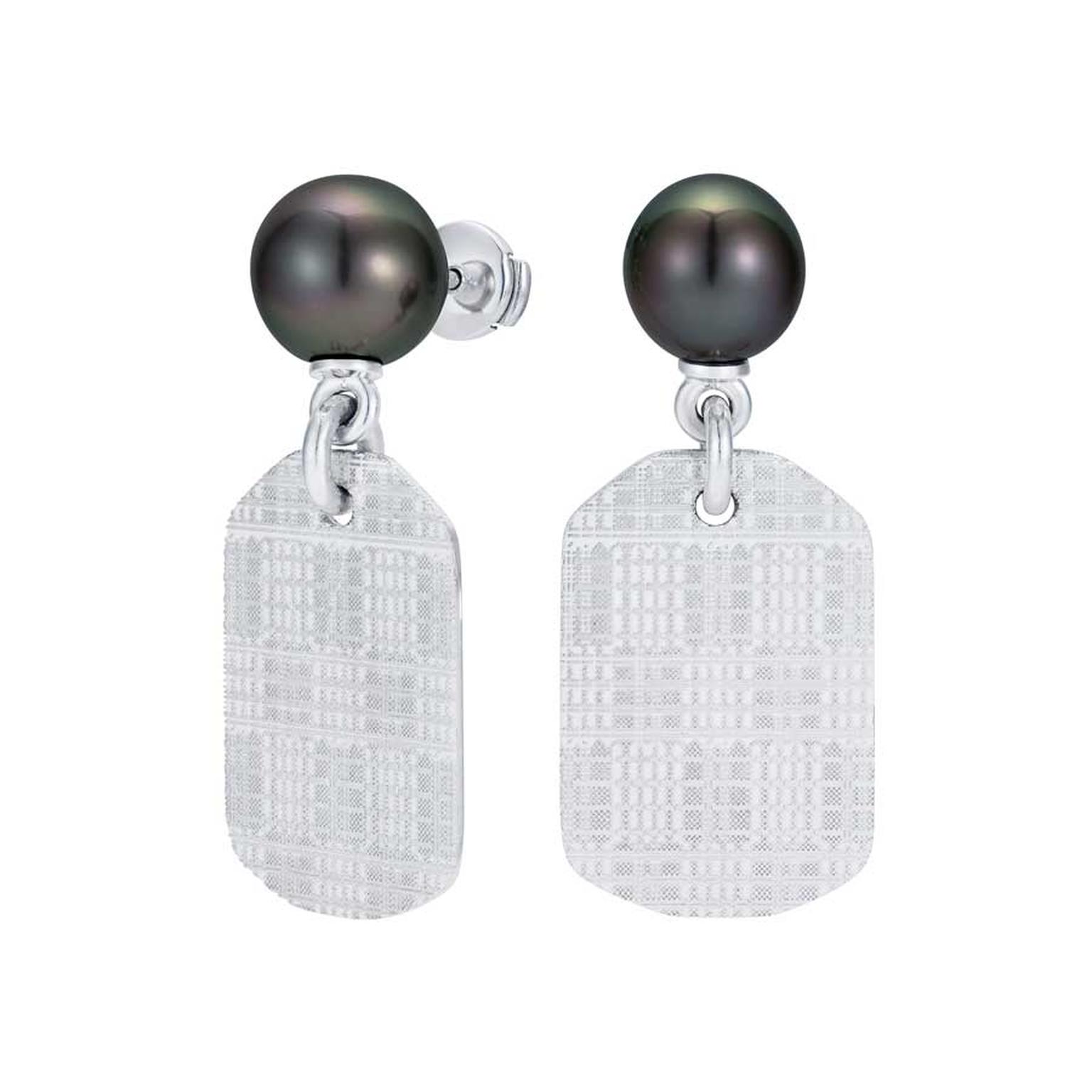 Boateng x Hirsh Kente Tahitian Black Pearl earrings
