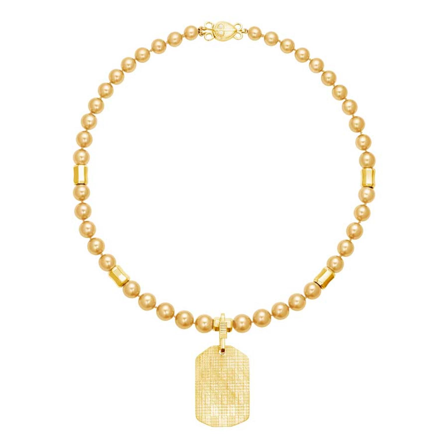 Boateng x Hirsh Kente Tahitian Golden Pearl yellow gold necklace
