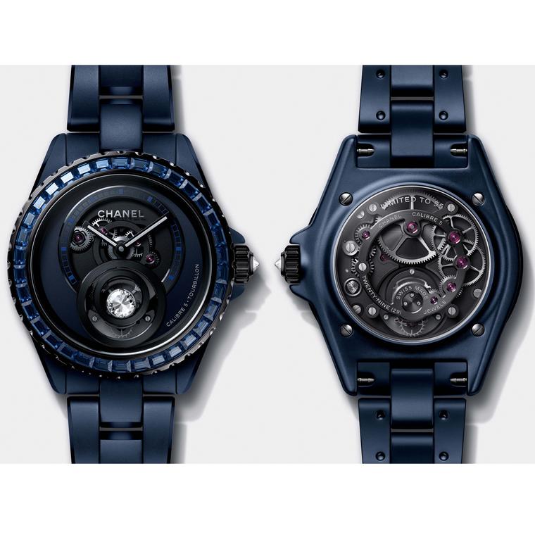 J12 Bleu Diamond Tourbillon by Chanel, front and back