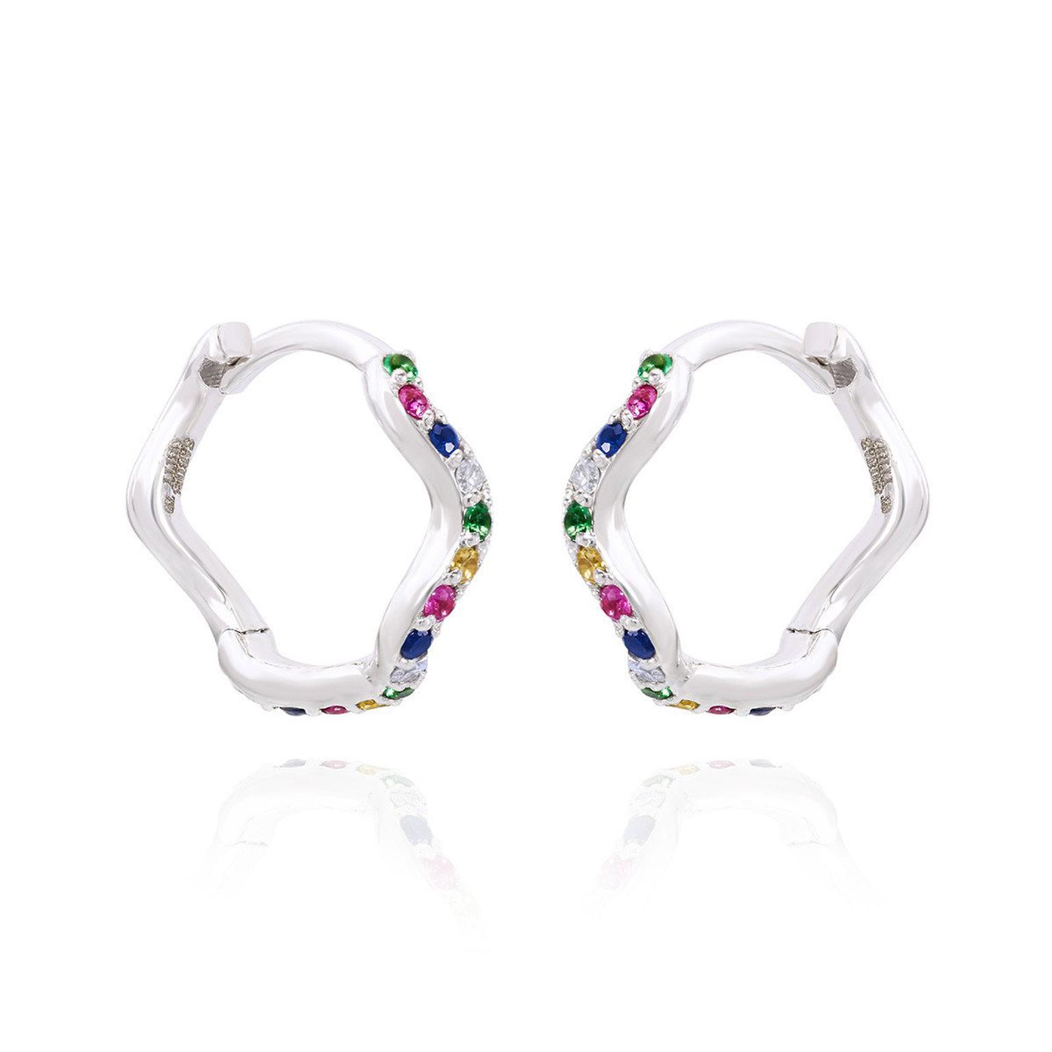 Sabine Getty Baby Memphis Wave Huggie Hoops with multi-coloured gemstones