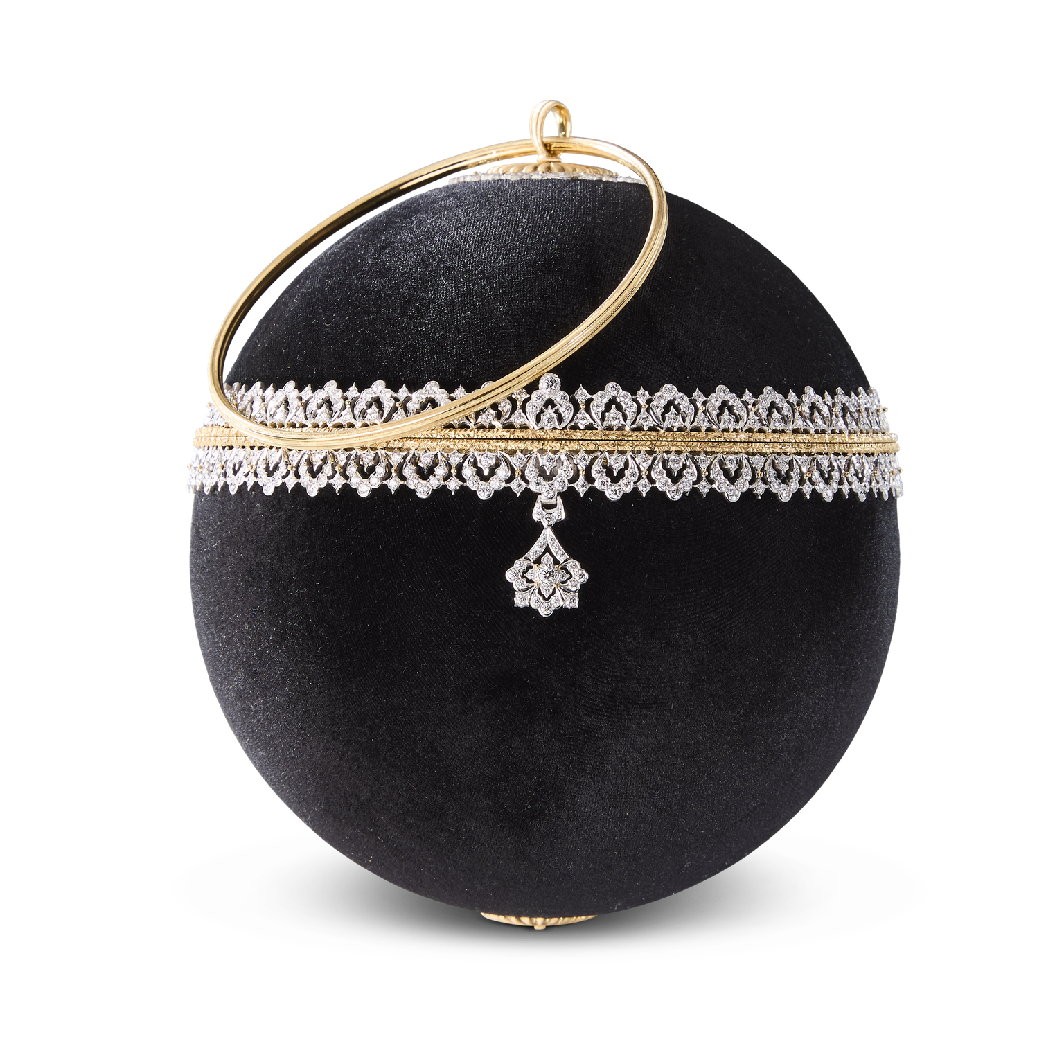 Spherical black velvet evening bag by Buccellati
